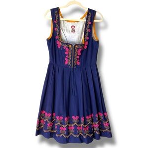 Salzburger Dirndl Alpine Embroidered Dress in Dark Blue EU Size 44/ US 12